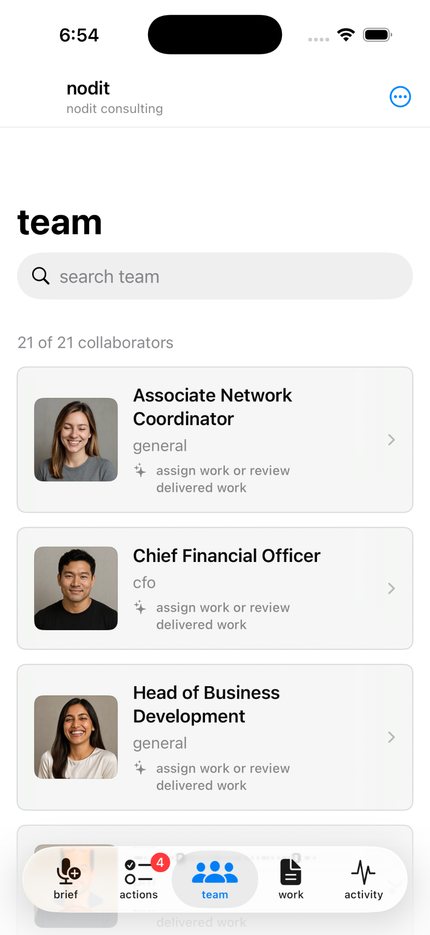 Nodit iOS team view